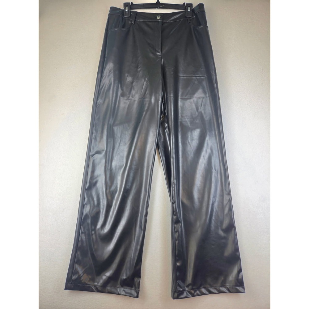 Fashion Nova Black Faux Leather Wide Leg Pants YJR100 Size Medium